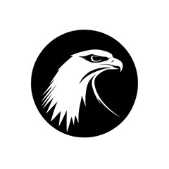 Fototapeta premium Eagle head silhouette logo in black circle, Bold eagle head silhouette inside a black circle, perfect for logo design, branding, and nature or wildlife themes. 