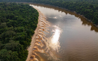 NANAY RIVER IN THE PERUVIAN AMAZON DURING THE DRY SEASON OF THE RIVERS, AMAZONIAN BEACHES IN THE...