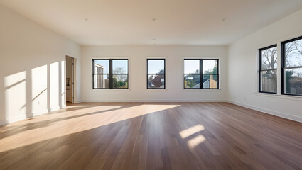 Obraz premium Minimalist empty room with natural light and white walls windows modern contemporary