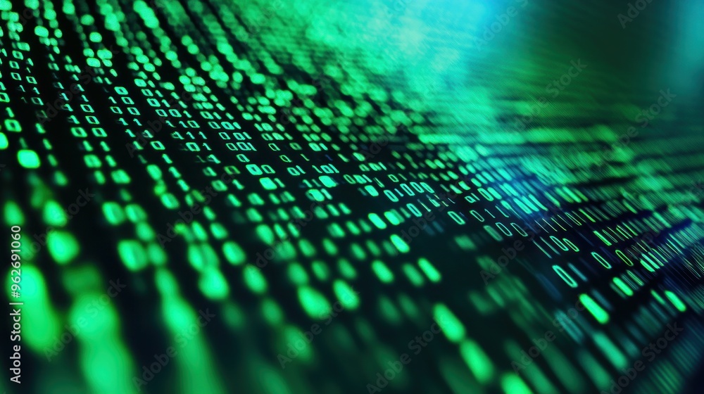 Aufkleber abstract representation of binary code in green hues, symbolizing digital technology.