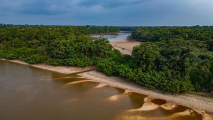 NANAY RIVER IN THE PERUVIAN AMAZON DURING THE DRY SEASON OF THE RIVERS, AMAZONIAN BEACHES IN THE...