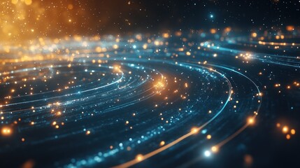 Abstract representation of swirling particles and light, evoking cosmic or digital themes.