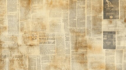 Fototapeta premium A vintage newspaper texture background with aged, weathered paper and faded text, perfect for retro design or artistic projects.