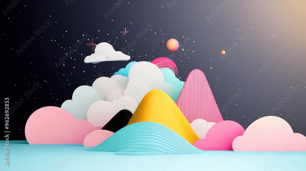 Poster a vibrant and colorful illustration with moving elements, symbolizing the interactive and dynamic na
