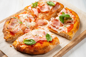 tasty pizza on the wooden board