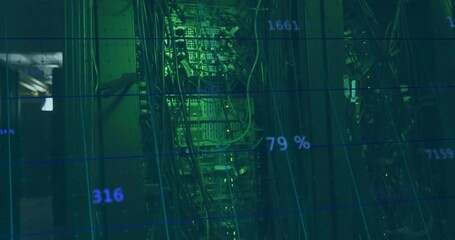 Processing data animation over server racks with percentage indicators displayed - Powered by Adobe