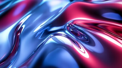Obraz premium Abstract fluid art with smooth metallic texture in vibrant red and blue colors, creating a futuristic and sleek appearance.