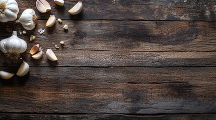 Fresh Garlic and Sea Salt on Rustic Wooden Table