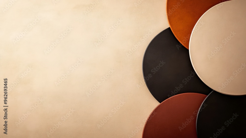 Poster abstract geometric background with colorful circles on a beige canvas, perfect for modern art and de