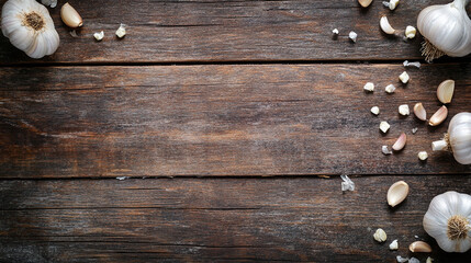 Fresh Garlic and Sea Salt on Rustic Wooden Table