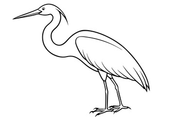 heron line art, heron bird vector illustration, heron bird outline icon
