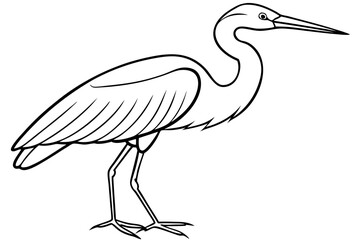 heron line art, heron bird vector illustration, heron bird outline icon
