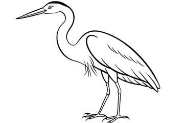 heron line art, heron bird vector illustration, heron bird outline icon
