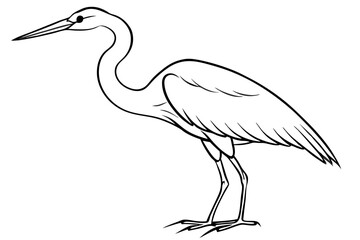 heron line art, heron bird vector illustration, heron bird outline icon
