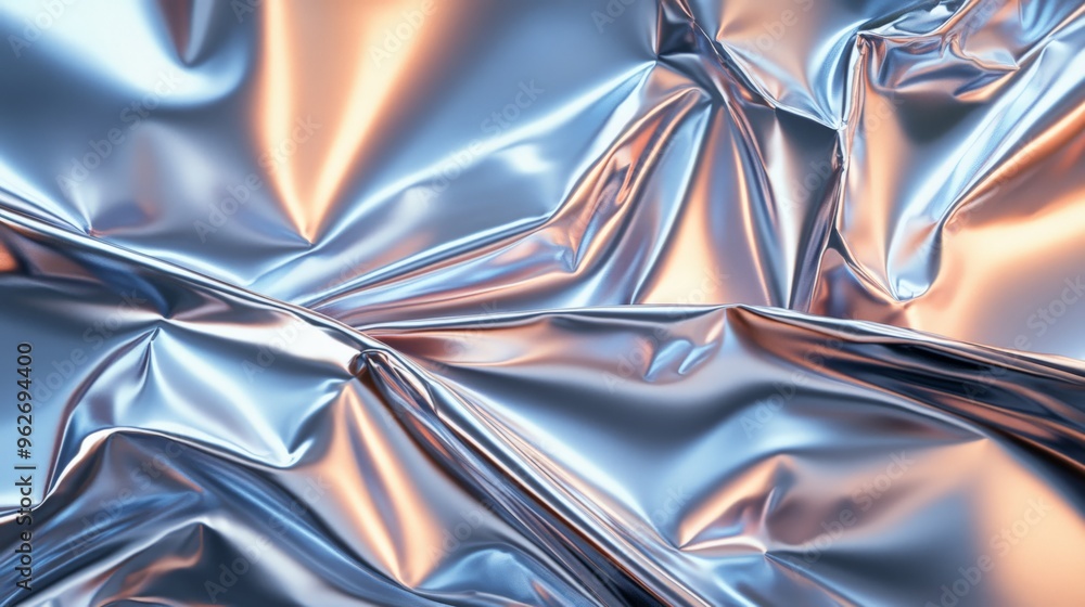 Aufkleber abstract metallic silver and blue foil background with folded textures, creating a shiny and reflect