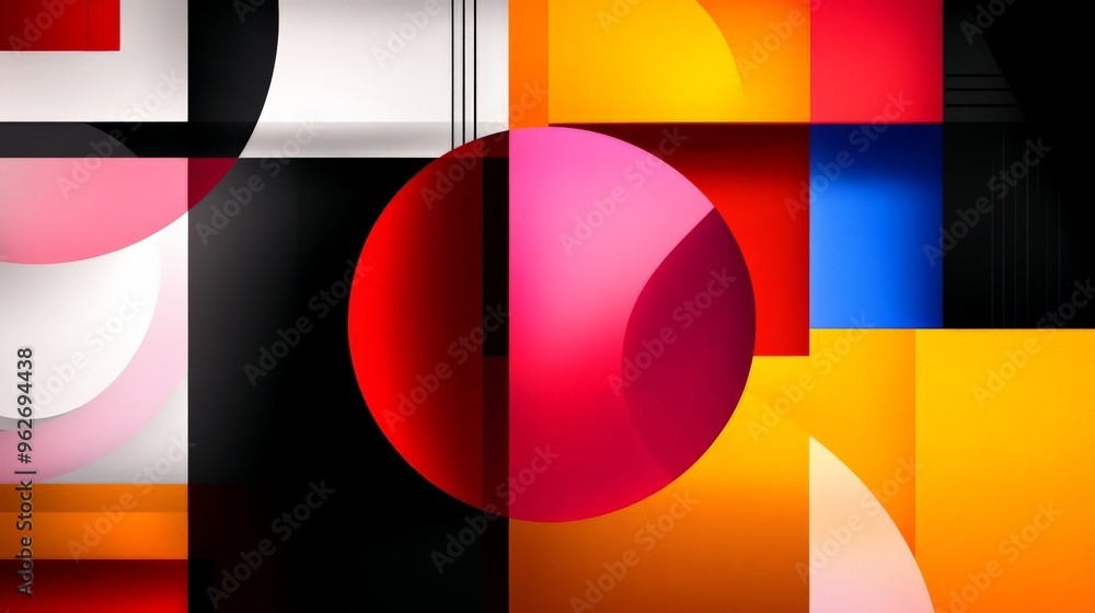 Poster abstract modern geometric art with vibrant colors, featuring bold shapes and dynamic patterns. perfe