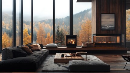 Cozy Mountain Chalet Overlooking Autumn Landscape