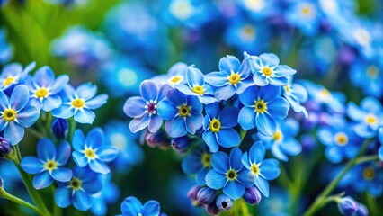 Vibrant blue forget me not flowers symbolizing remembrance and love, blooms, delicate, petals, spring, nature, garden, blue