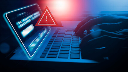 Malware attack virus alert , malicious software infection , cyber security awareness 