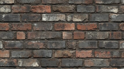 Fototapeta premium Close-up of a vintage brick wall with red and gray bricks, showing texture and weathering, ideal for background or architectural design.