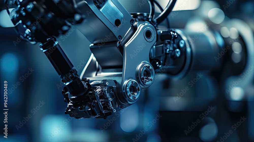 Aufkleber close-up of a robotic arm showcasing precision engineering and automation technology.