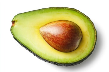 close up avocado fruit slice isolated on white background. Top view. Flat lay, ai
