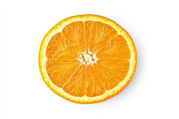 close up Orange fruit slice isolated on white background. Top view. Flat lay, ai