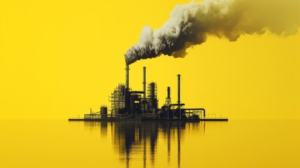 Fototapeta premium A solitary industrial smokestack emitting smoke into a yellow sky, reflecting the environmental and atmospheric consequences of industrial activities.