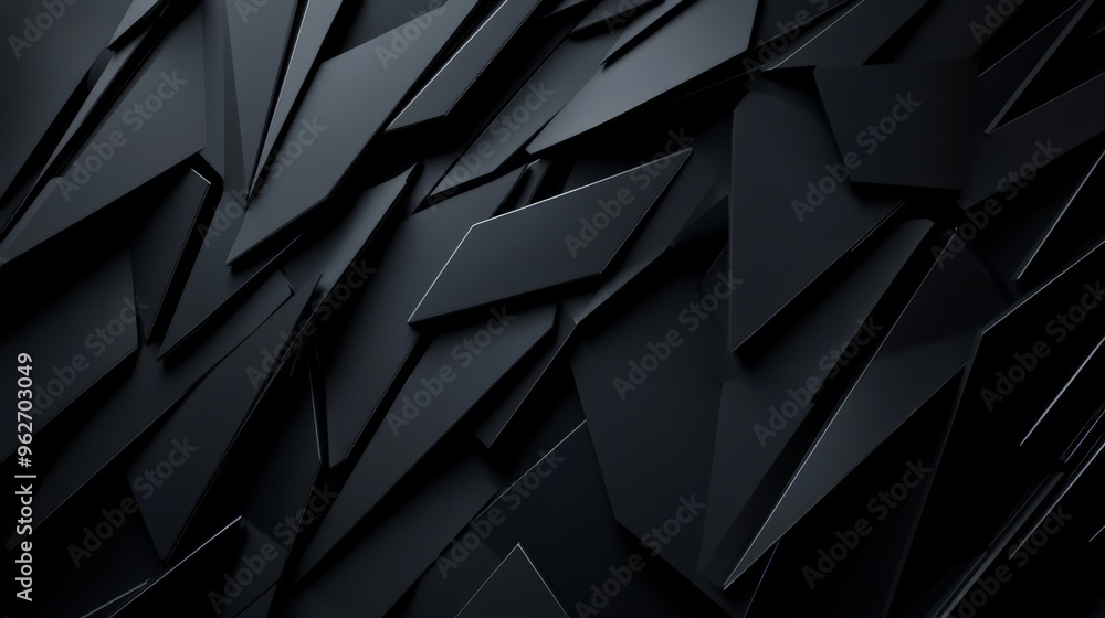 Poster modern abstract 3d rendering of black geometric shapes forming a stylish and sophisticated dark surf