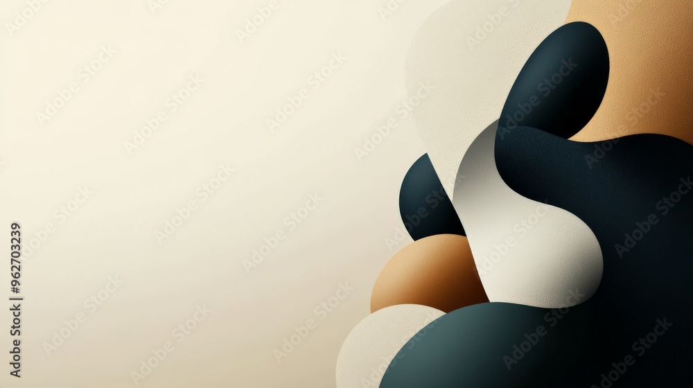 Poster modern abstract geometric 3d shapes in muted colors, creating a serene and sophisticated composition