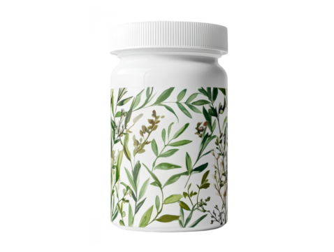 White Plastic Bottle with Green Floral Pattern