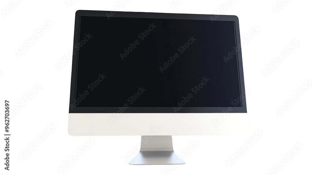 Poster modern desktop computer with black screen isolated transparent background