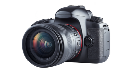 Professional dslr camera with wide angle lens transparent background
