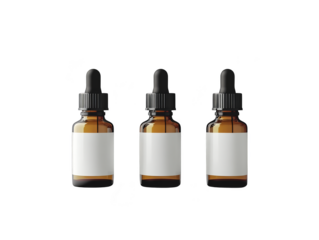 Amber Glass Dropper Bottles Mockup with White Labels