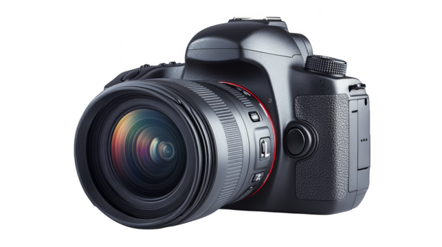 Professional dslr camera with wide angle lens transparent background