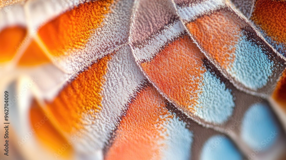 Poster close-up of vibrant fish scales showcasing intricate patterns and colors.