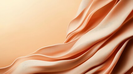 Fototapeta premium Soft, flowing peach fabric creating elegant, smooth waves and folds, illuminated by gentle light. Perfect for backgrounds, textures, and design.