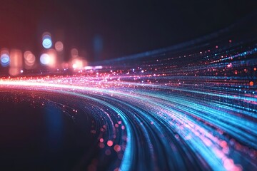 Abstract digital technology background. Innovation high-tech future network connection speed movement AI metaverse communication big data data transfer Network cyber light trails