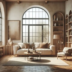 Mockup frame in nomadic boho interior background with rustic decor