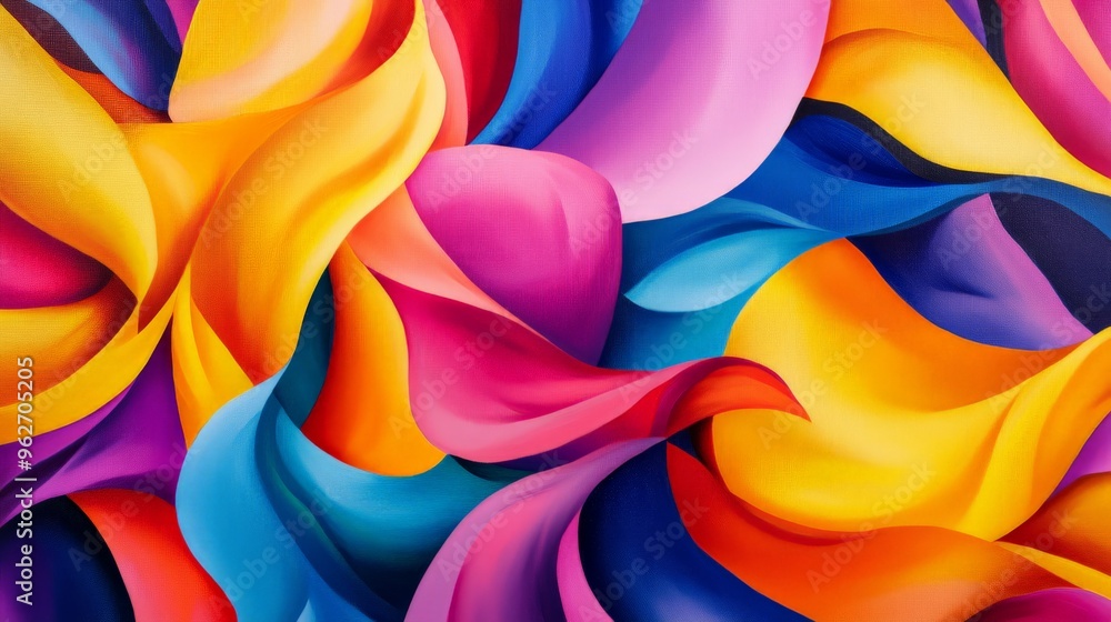 Poster vibrant abstract artwork with colorful flowing patterns in shades of pink, blue, yellow, and orange,