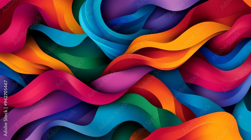 Poster vibrant abstract background with colorful flowing waves, showcasing an artistic blend of various hue
