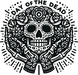Cute Skull Monochrome Cosmonaut Logo Icon, Sugar Skull Day Of The Dead Vector Illustration Design