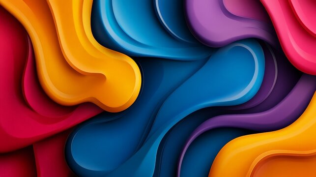 Vibrant abstract background with flowing, colorful waves in shades of yellow, red, blue, and purple, creating a dynamic artistic design.