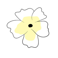 A simple line drawing of a yellow and white flower with a black center on a plain background