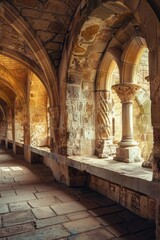 Fototapeta premium Fantasy medieval gallery in the castle.