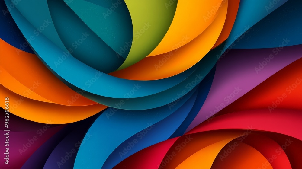 Poster vibrant abstract background with swirling colorful curves and overlapping shapes, perfect for creati