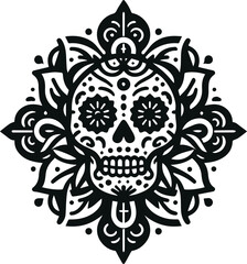 Cute Skull Monochrome Cosmonaut Logo Icon, Sugar Skull Day Of The Dead Vector Illustration Design