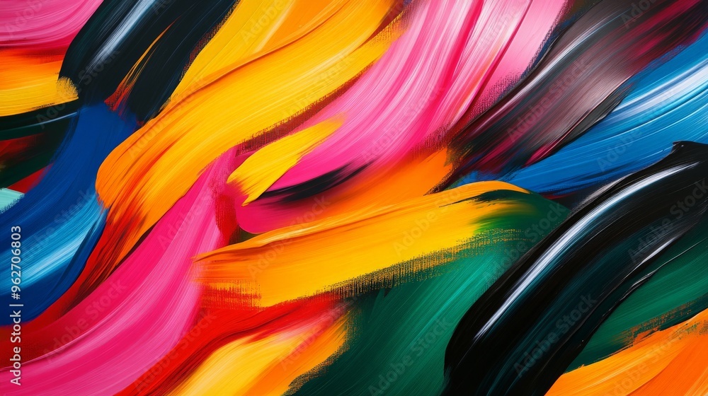 Poster vibrant abstract brushstrokes in bold, colorful hues creating a dynamic and energetic visual composi
