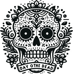 Cute Skull Monochrome Cosmonaut Logo Icon, Sugar Skull Day Of The Dead Vector Illustration Design