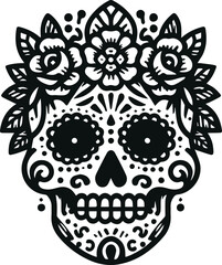 Cute Skull Monochrome Cosmonaut Logo Icon, Sugar Skull Day Of The Dead Vector Illustration Design